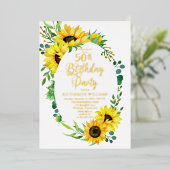 50e verjaardag Zonnebloem | Eucalyptus Floral Folie Uitnodiging (Staand Voorkant)