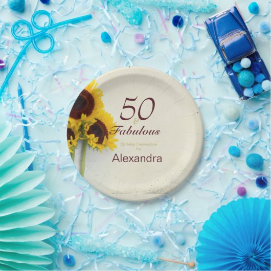 50e verjaardag Zonnebloem Rustic party Papieren Bordje (Feest)