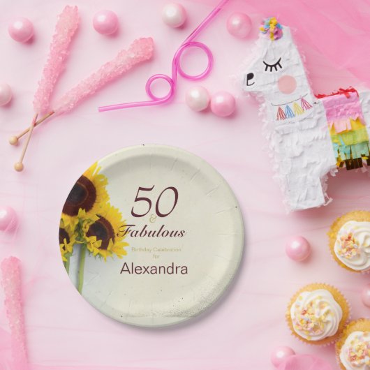 50e verjaardag Zonnebloem Rustic party Papieren Bordje (Feest)