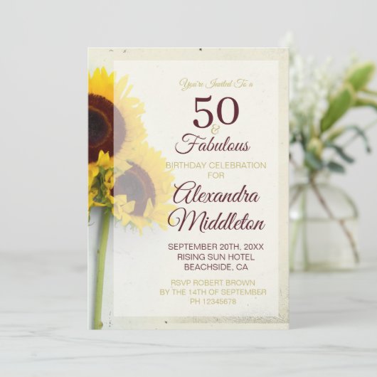 50e verjaardag Zonnebloem Uitnodiging (Staand voorkant)