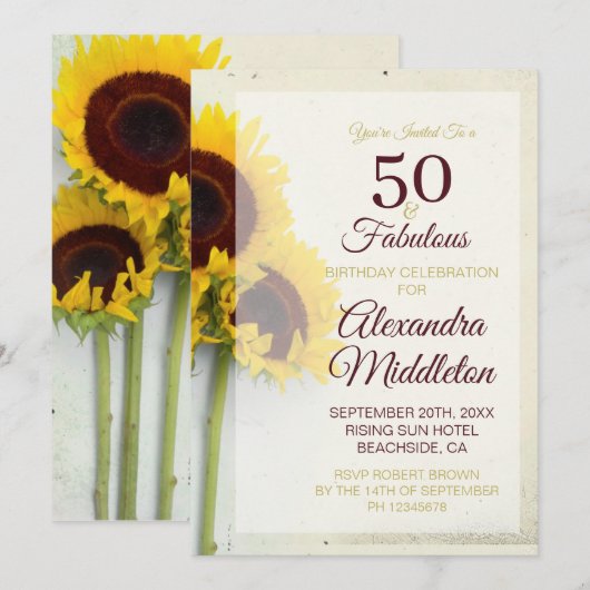 50e verjaardag Zonnebloem Uitnodiging (Voorkant / Achterkant)