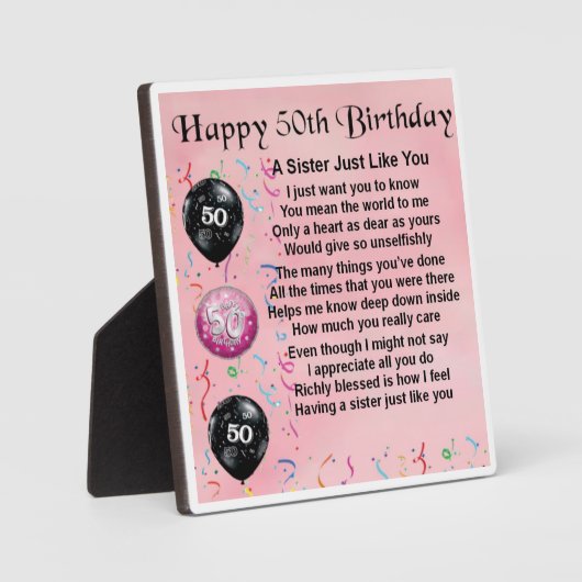 50e verjaardag Zuster Poem Plaque Fotoplaat (Voorkant)