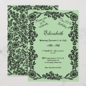 50e Verjaardag Zwart & Bord Groene Botanische Bloe Kaart (Voorkant / Achterkant)