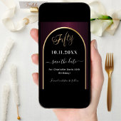 50e verjaardag zwart bordeauxrood gouden boog save the date