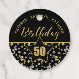 50e verjaardag Zwart en Goud Confetti Bedankjes Labels