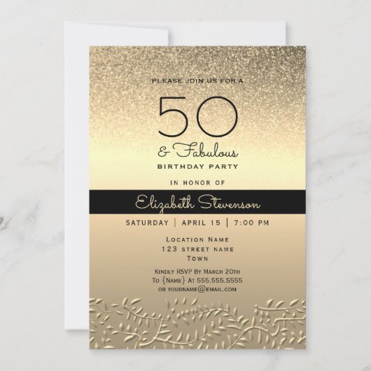 50e verjaardag zwart en goud kaart (Voorkant)