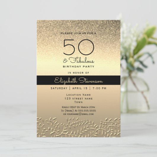 50e verjaardag zwart en goud kaart (Staand voorkant)