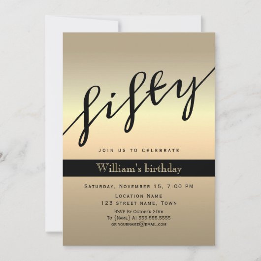 50e verjaardag zwart en goud kaart (Voorkant)