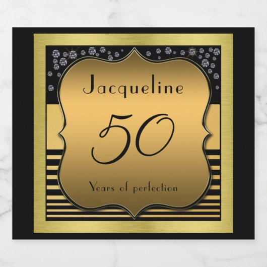 50e verjaardag zwart en goud sparkling wijnetiket (Enkel label)