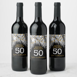50e verjaardag, zwart en goud wijn etiket