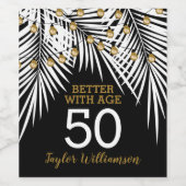50e verjaardag, zwart en goud wijn etiket (Enkel label)