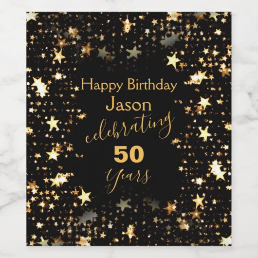 50e verjaardag zwart en goud wijn etiket (Enkel label)