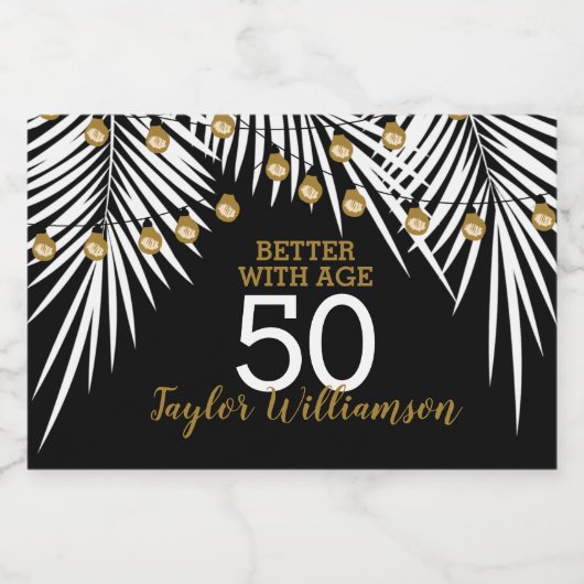 50e verjaardag, zwart en gouden mini sparkling wijnetiket (Enkel label)