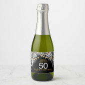 50e verjaardag, zwart en gouden mini sparkling wijnetiket (Voorkant)