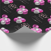 50e verjaardag Zwart en Roze Glitter Ballonnen Cadeaupapier (Hoek)