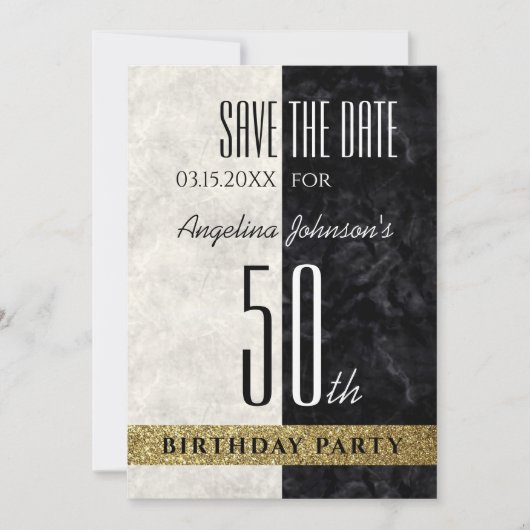 50e verjaardag Zwart en Wit Save The Date (Voorkant)