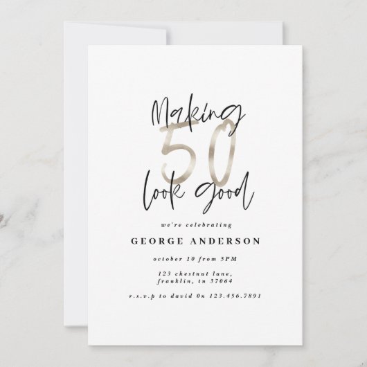 50e verjaardag zwart en zilveren elegant modern (Voorkant)