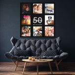 50e verjaardag zwart fotocollage monogram canvas afdruk<br><div class="desc">Een unieke 50e verjaardagsgeschenk of -hoed, die haar leven viert met een collage van 8 van je foto's. Voeg afbeeldingen van haar familie, vrienden, huisdieren, hobbies of droomreisbestemming toe. Pas een naam, leeftijd 50 en een datum aan en voeg deze toe. Grijs en witte gekleurde letters. Een zwarte achtergrond. Dit...</div>