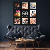 50e verjaardag zwart fotocollage monogram canvas afdruk