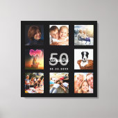 50e verjaardag zwart fotocollage monogram canvas afdruk (Voorkant)