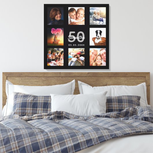 50e verjaardag zwart fotocollage monogram canvas afdruk (Insitu (Slaapkamer))