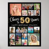 50e verjaardag zwart goud 16 foto's juichen voor j poster (Voorkant)