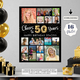 50e verjaardag zwart goud 16 foto's juichen voor j poster