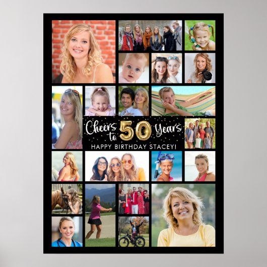 50e verjaardag zwart goud 21 foto's juichen voor j poster (Voorkant)