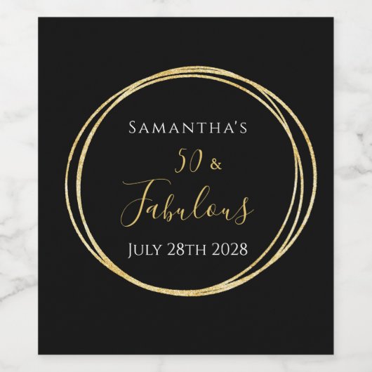 50e verjaardag Zwart Goud 50 en Fabulous Party Wijn Etiket (Enkel label)