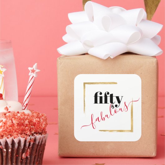 50e verjaardag Zwart & Goud 50 & Fabulous Vierkante Sticker (Feest)