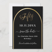 50e verjaardag zwart goud boog save the date (Voorkant)