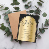50e verjaardag zwart goud boog script elegant kaart