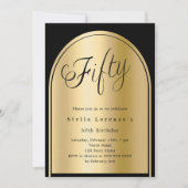 50e verjaardag zwart goud boog script luxe kaart (Voorkant)