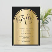 50e verjaardag zwart goud boog script luxe kaart (Staand voorkant)