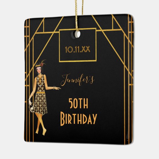 50e verjaardag zwart goud bruisende jaren 1920 art keramisch ornament (Links)