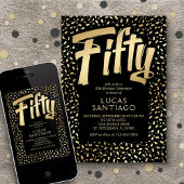 50e verjaardag Zwart Goud Confetti Kaart