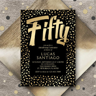 50e verjaardag Zwart Goud Confetti Kaart