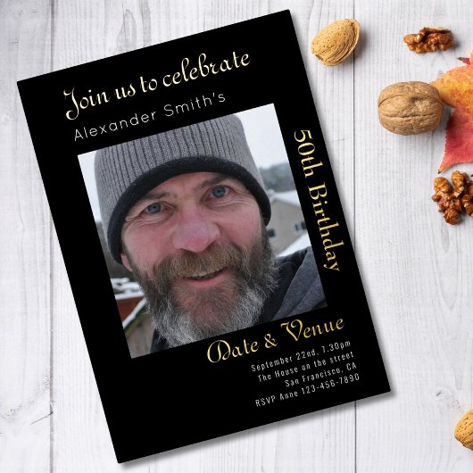 50e verjaardag zwart goud folie uitnodiging