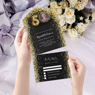 50e verjaardag zwart goud foto RSVP All In One Uitnodiging