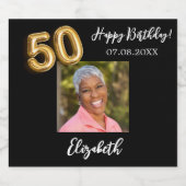 50e verjaardag zwart goud foto sparkling wijnetiket (Enkel label)