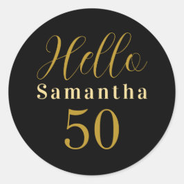 50e verjaardag Zwart Goud Gepersonaliseerde Verjaa Ronde Sticker