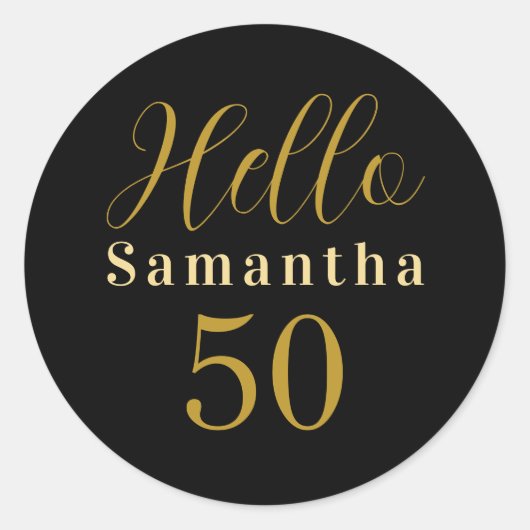 50e verjaardag Zwart Goud Gepersonaliseerde Verjaa Ronde Sticker (Voorkant)