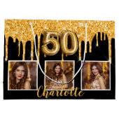 50e verjaardag zwart goud glitter druppelt foto groot cadeauzakje (Achterkant)