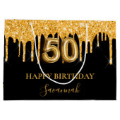 50e verjaardag zwart goud glitter druppelt naam groot cadeauzakje (Achterkant)