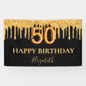 50e verjaardag zwart goud glitter druppelt naam spandoek (Horizontaal)