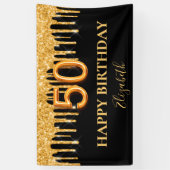 50e verjaardag zwart goud glitter druppelt naam spandoek (Verticaal)