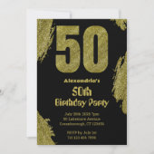 50e verjaardag zwart goud glitter party kaart (Voorkant)