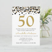 50e Verjaardag Zwart Goud Glitter Sparkle Confetti Kaart (Staand voorkant)