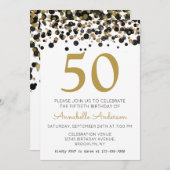 50e Verjaardag Zwart Goud Glitter Sparkle Confetti Kaart (Voorkant / Achterkant)