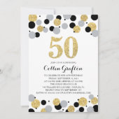 50e verjaardag Zwart Goud Grijs Glitter Confetti Kaart (Voorkant)